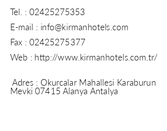 Kirman Hotels Arycanda Deluxe iletiim bilgileri